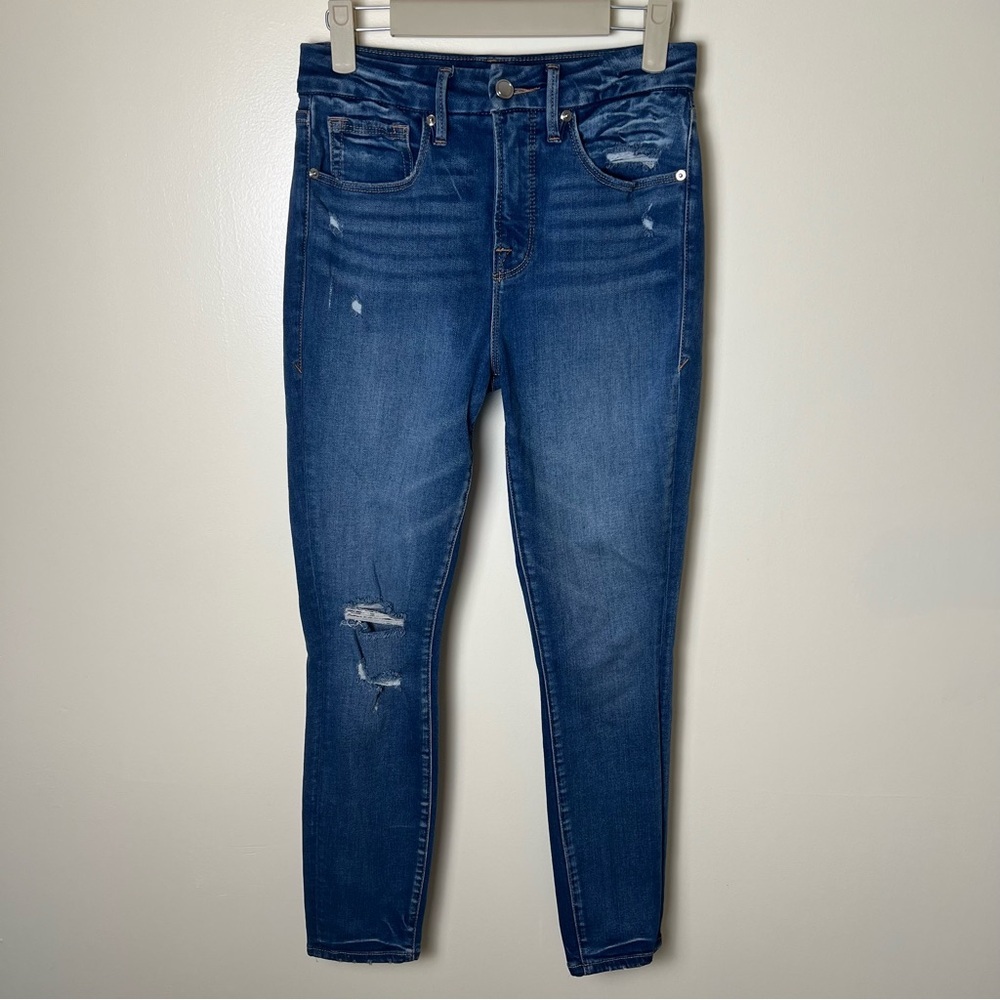 Good American Good Legs Skinny Jeans Distressed High Rise Dark Wash Size 4/27